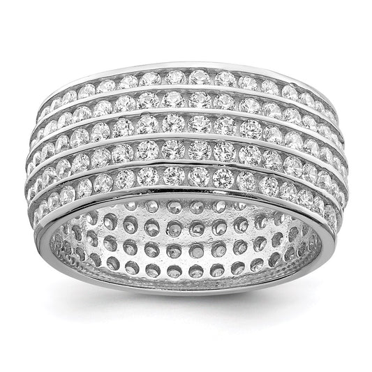 Buy Stylish Rhodium-Plated Sterling Silver 5-Row Eternity Band - Affordable Luxury