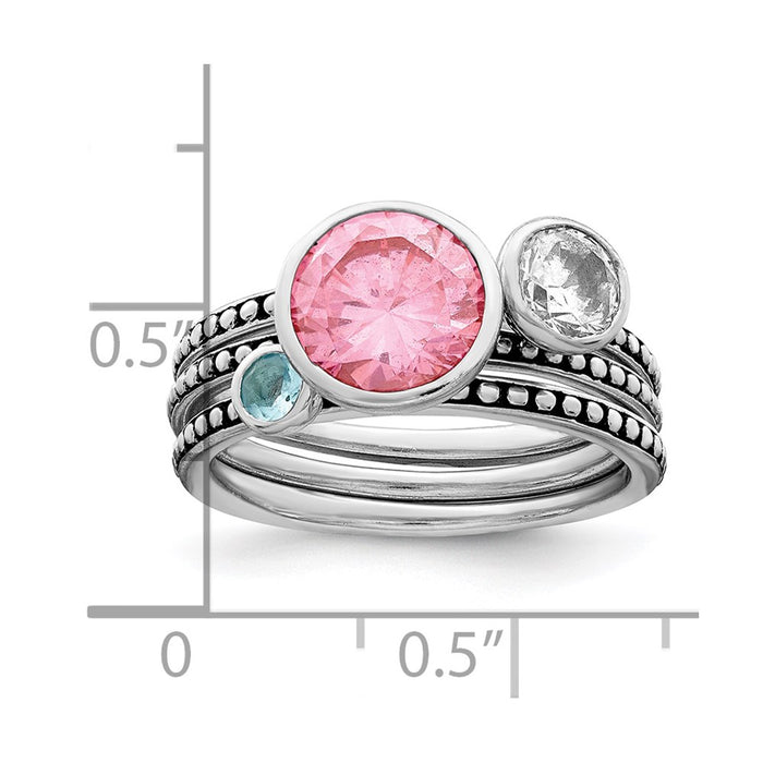 Shop Exclusive Rhodium-Plated Sterling Silver Ring Set with CZ & Glass Accents-6