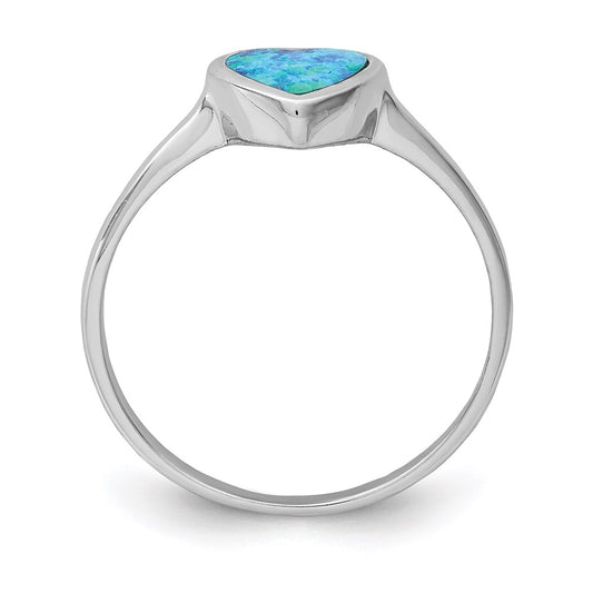 High-Quality Polished Heart Ring in Sterling Silver with Synthetic Opal - Affordable Luxury