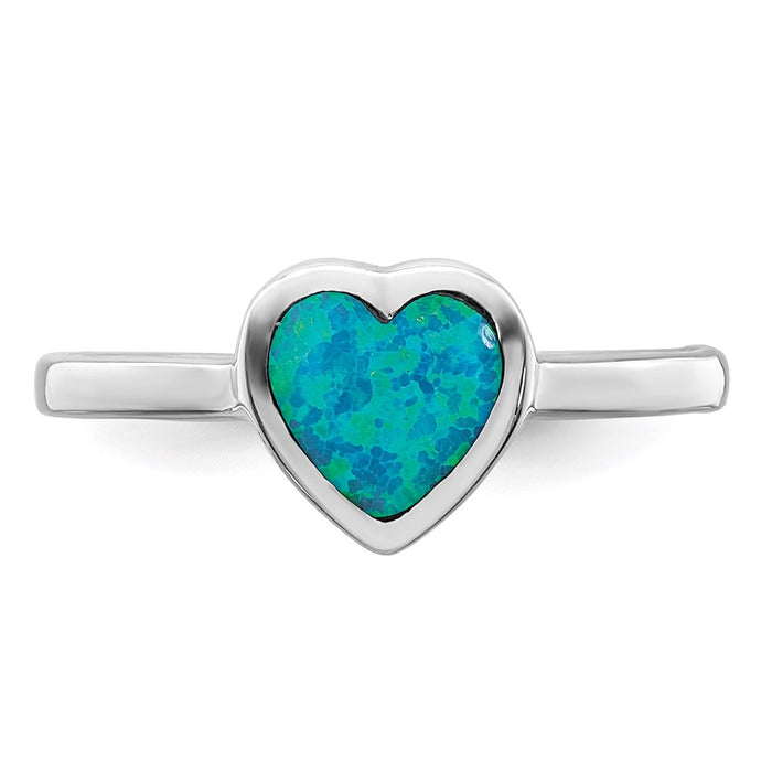 High-Quality Polished Heart Ring in Sterling Silver with Synthetic Opal - Affordable Luxury-4