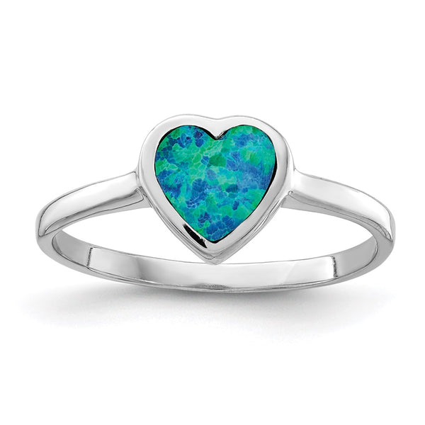 Rhodium-Plated Heart Ring with Opal - Sterling Silver