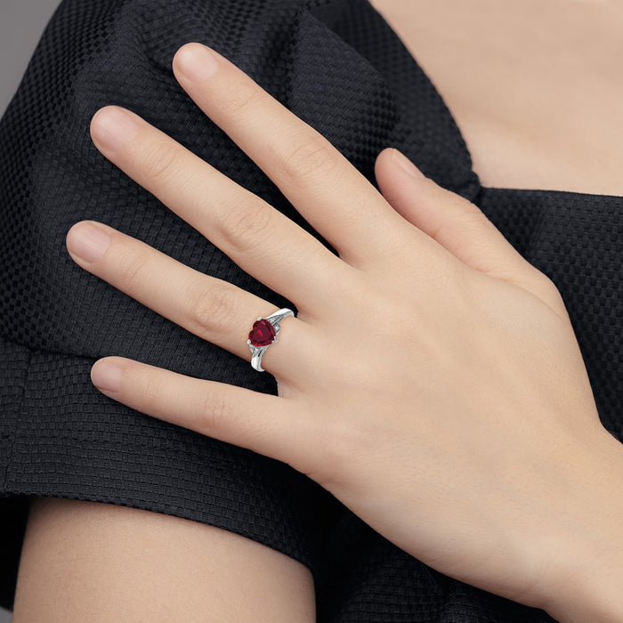 Buy Exclusive Rhodium-Plated Sterling Silver Heart Ring with CZ & Ruby Accents-5