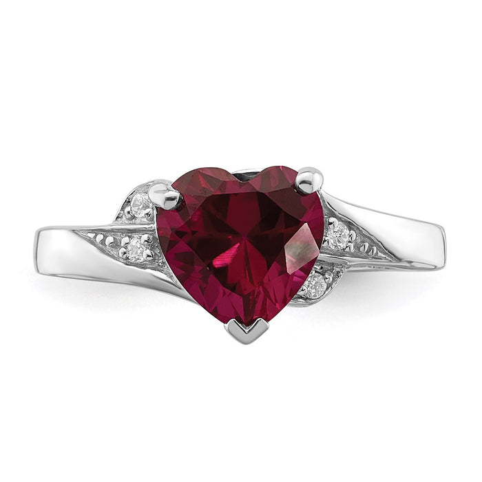 Buy Stylish Rhodium-Plated Sterling Silver Heart Ring with CZ & Ruby - 14K-5