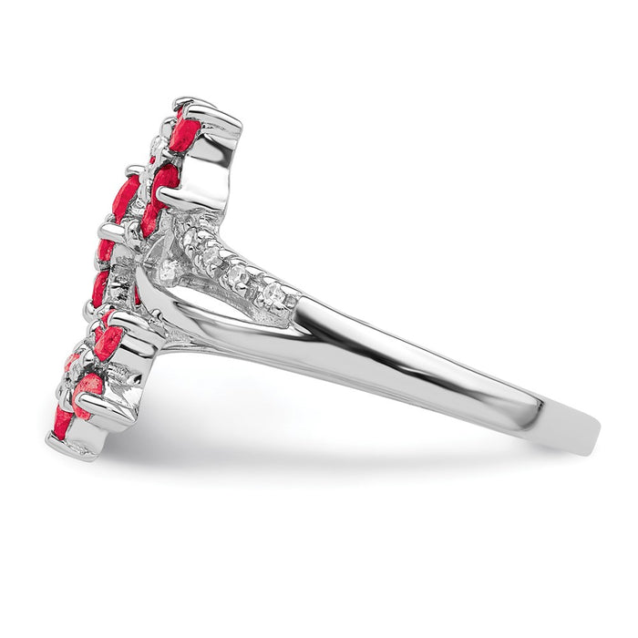 Exclusive Rhodium-Plated Sterling Silver Ring with 3 Ruby & Diamond Flowers-3