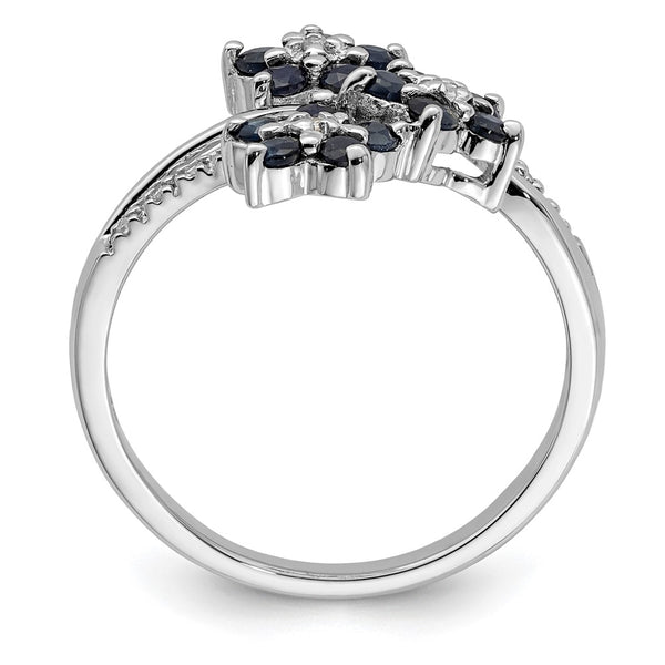 A Rhodium-Plated Sterling Silver Ring with Sapphire & Diamond Accents - Flower