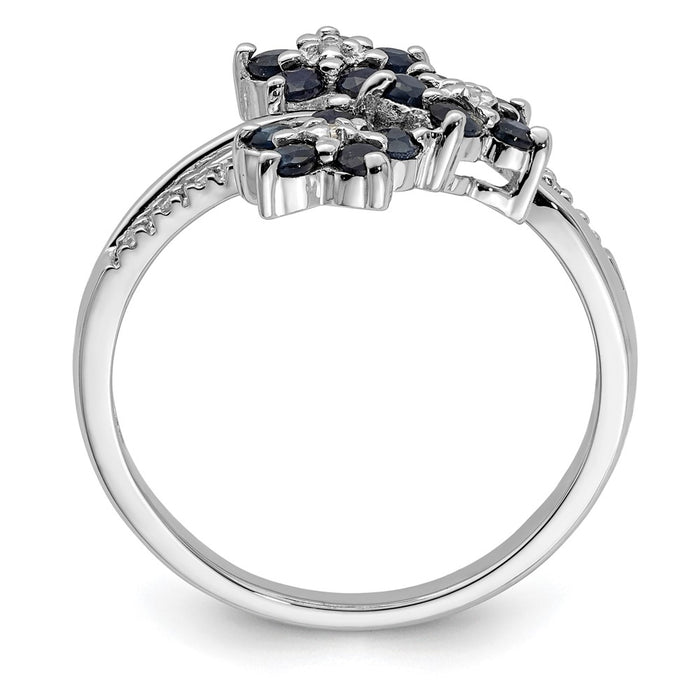 Order a High-Quality Rhodium-Plated Sterling Silver Ring with Sapphire & Diamond Accents - Stylish Flower Design-2