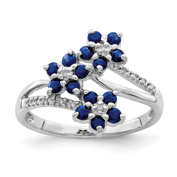 A Rhodium-Plated Sterling Silver Ring with Sapphire & Diamond Accents - Flower