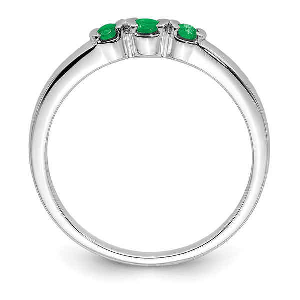 Polished Emerald Triple Stone Ring in Rhodium-Plated Silver