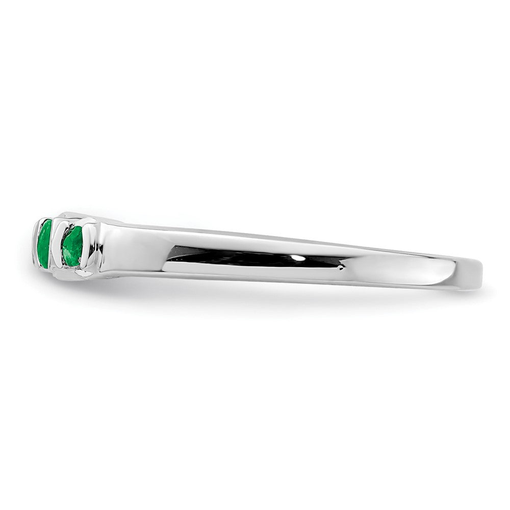 Shop Stylish Polished Emerald Triple Stone Ring in Rhodium-Plated Silver