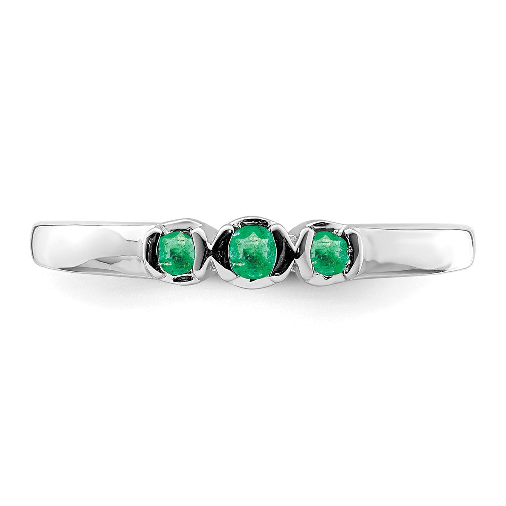Exclusive Polished Emerald Triple Stone Ring in Rhodium-Plated Silver - Stylish Value