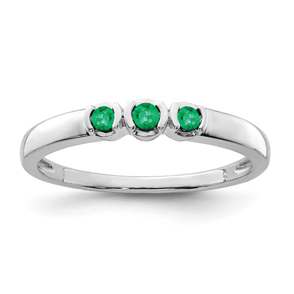 Polished Emerald Triple Stone Ring in Rhodium-Plated Silver