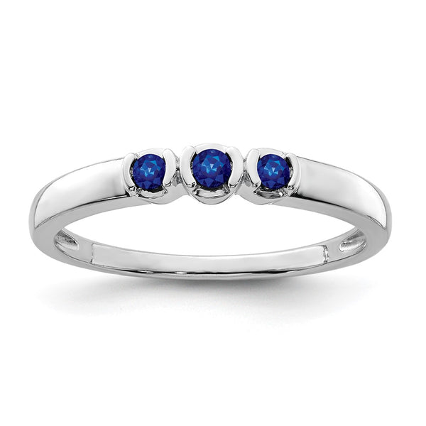 Polished Sapphire Ring in Rhodium-Plated Sterling Silver