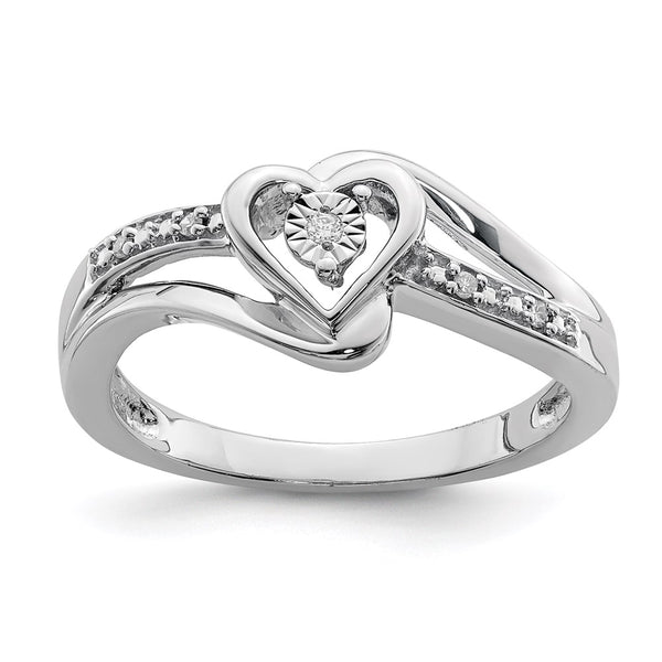 Rhodium-Plated Sterling Silver Heart Ring with Diamond Accents - Style GR1-1021060