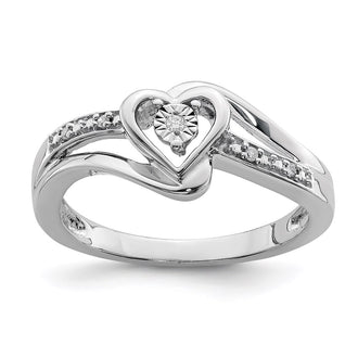 Shop Stylish Rhodium-Plated Sterling Silver Heart Ring with Diamond Accents