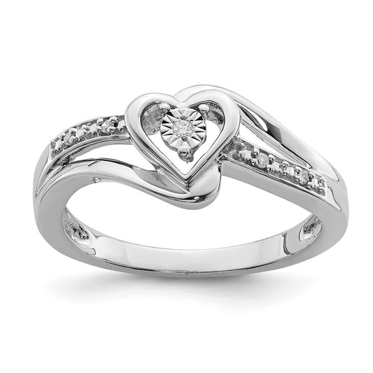 Shop Stylish Rhodium-Plated Sterling Silver Heart Ring with Diamond Accents
