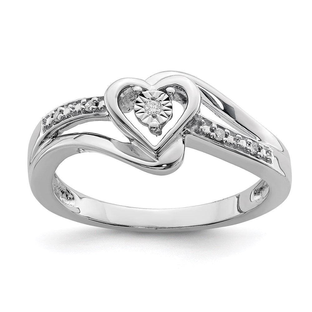 Exclusive Rhodium-Plated Sterling Silver Diamond Heart Ring - Stylish Value