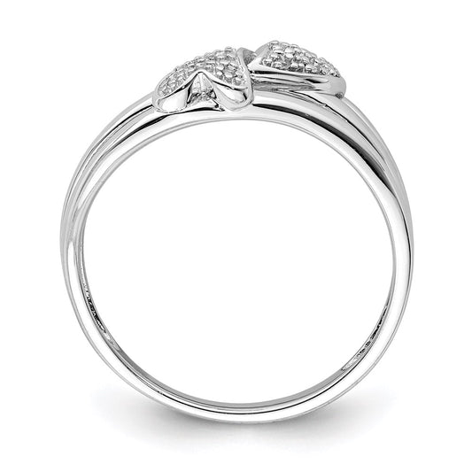 High-Quality Rhodium-Plated Sterling Silver Double Heart Diamond Ring - Stylish Design