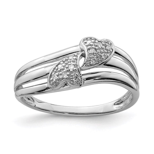 High-Quality Rhodium-Plated Sterling Silver Double Heart Diamond Ring - Stylish Design