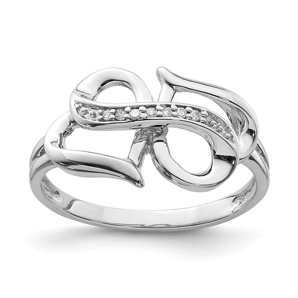 Rhodium-Plated Sterling Silver Double Heart Diamond Ring - Style GR1-1018195
