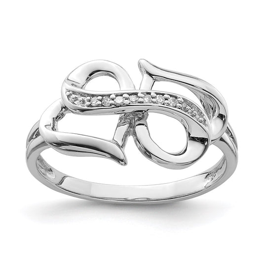 Exclusive Rhodium-Plated Sterling Silver Double Heart Diamond Ring - Stylish Design