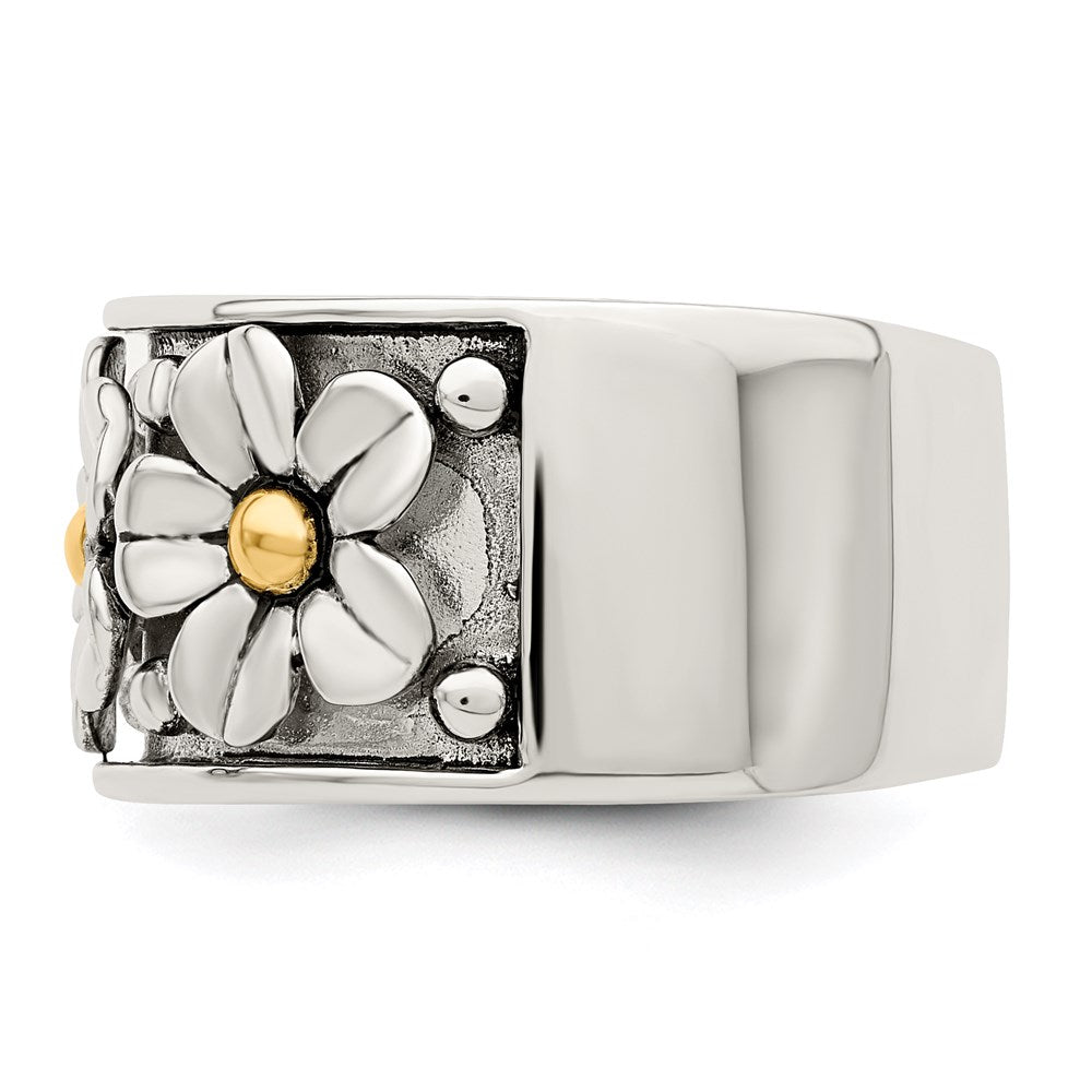 High-Quality Antiqued Sterling Silver Daisy Ring with 14K Gold Accents