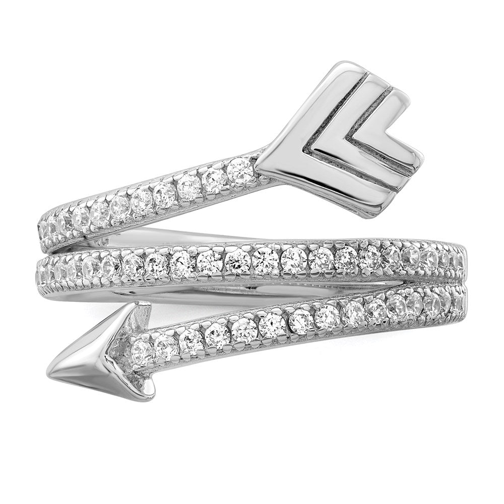 Exclusive Polished CZ Arrow Ring - Stylish Rhodium-Plated Sterling Silver