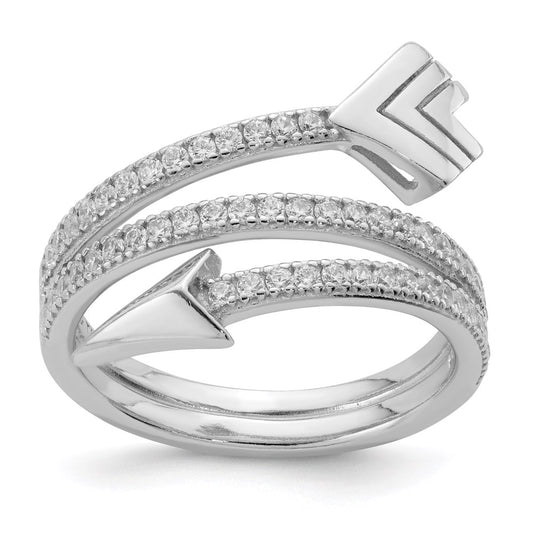 Exclusive Polished CZ Arrow Ring - Stylish Rhodium-Plated Sterling Silver