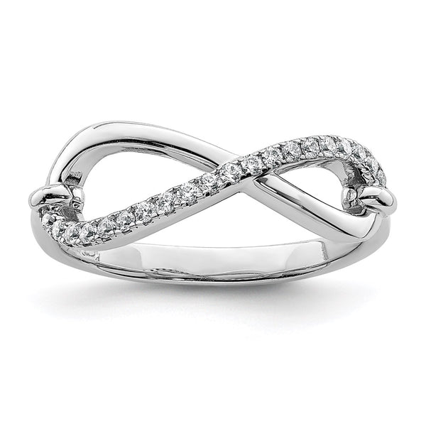 Rhodium-Plated Sterling Silver Infinity Ring with 20 CZ Stones