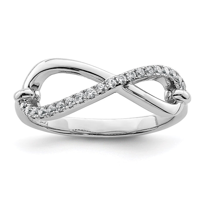 Shop Exclusive Rhodium-Plated Silver Infinity Ring with 20 CZ Stones - Stylish!-1