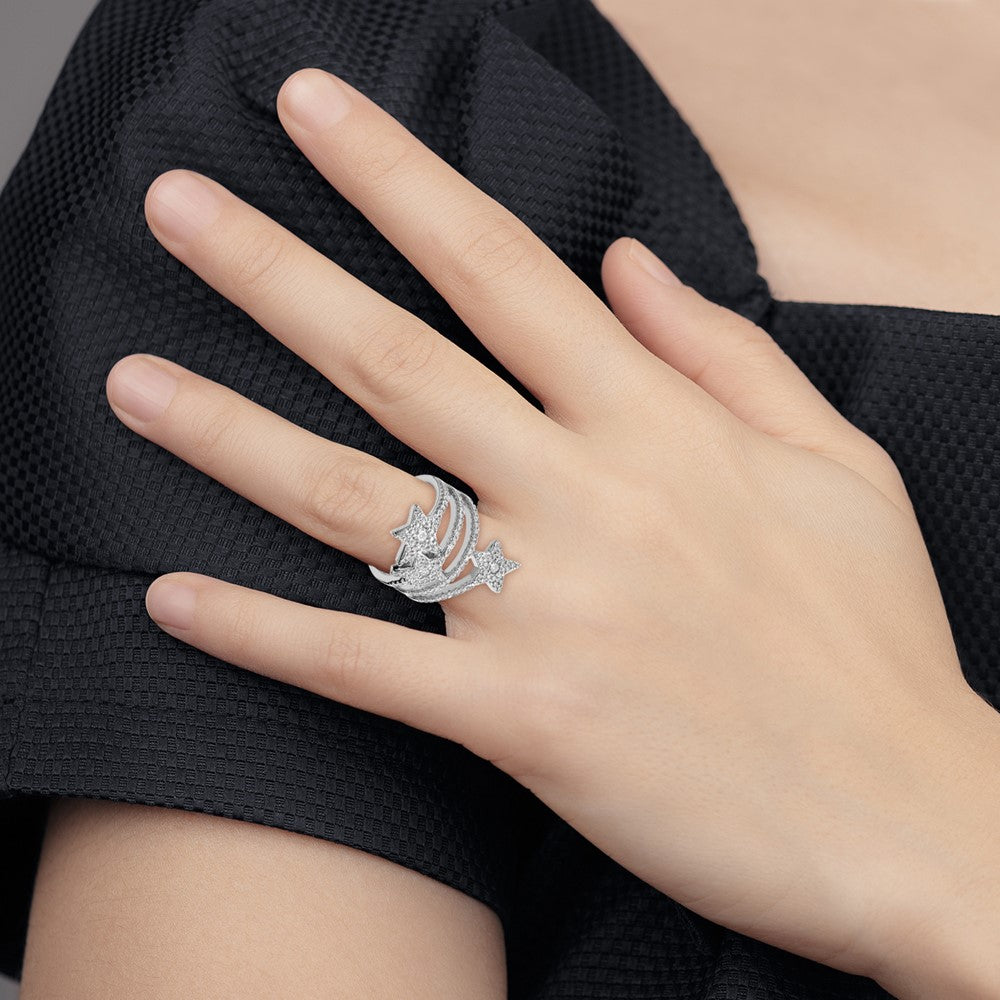 Order Stylish Rhodium-Plated Sterling Silver Star Ring with Cubic Zirconia