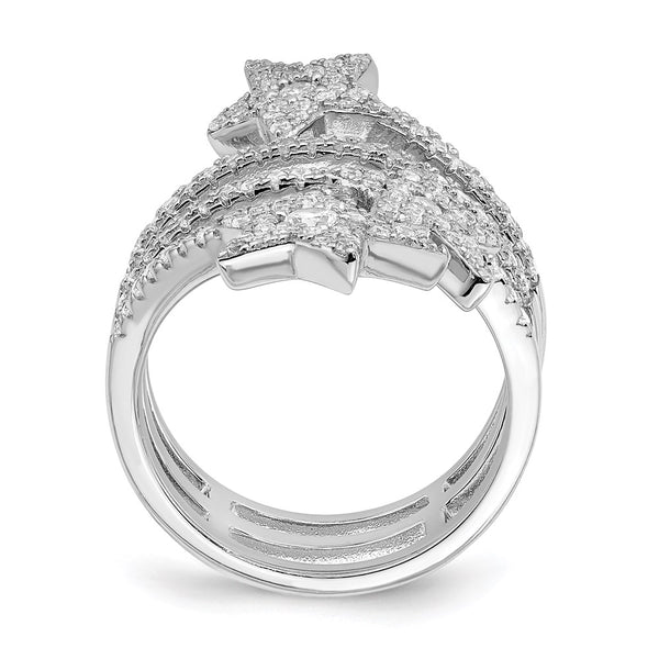 Rhodium-Plated Sterling Silver Star Ring with Cubic Zirconia