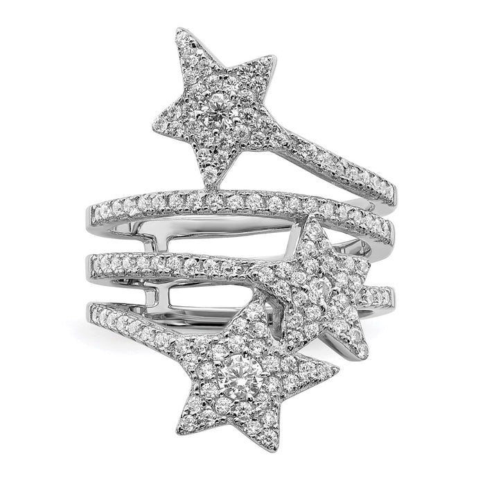Order Stylish Rhodium-Plated Sterling Silver Star Ring with Cubic Zirconia-4