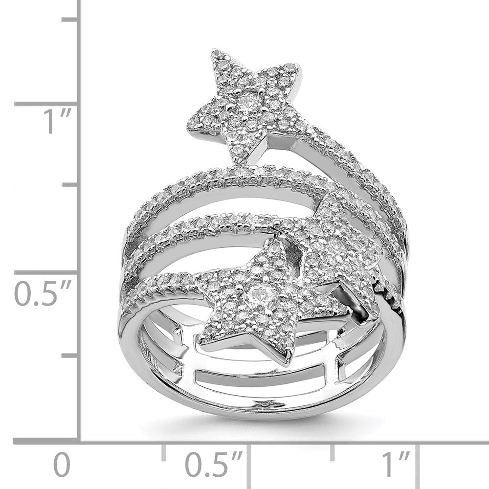 Order Stylish Rhodium-Plated Sterling Silver Star Ring with Cubic Zirconia