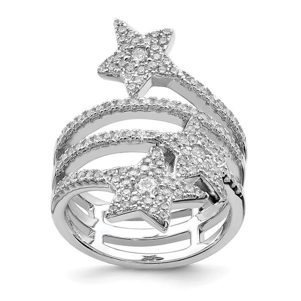 Rhodium-Plated Sterling Silver Star Ring with Cubic Zirconia