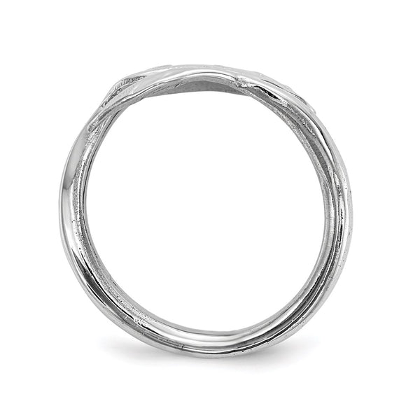 Rhodium-Plated Sterling Silver Leaf Design Ring