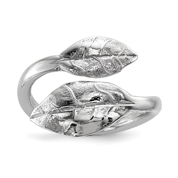 Rhodium-Plated Sterling Silver Leaf Design Ring