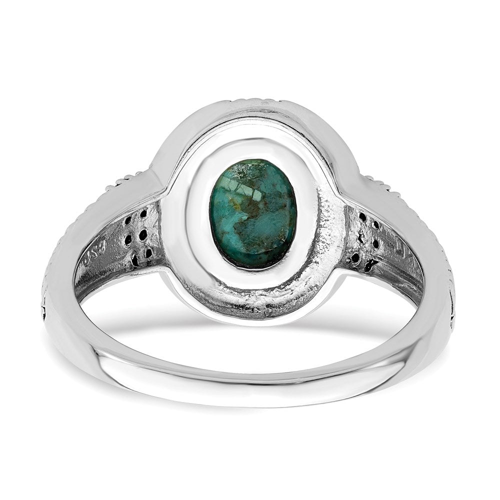 Exclusive Rhodium-Plated Sterling Silver Ring with Reconstructed Turquoise - Stylish Design