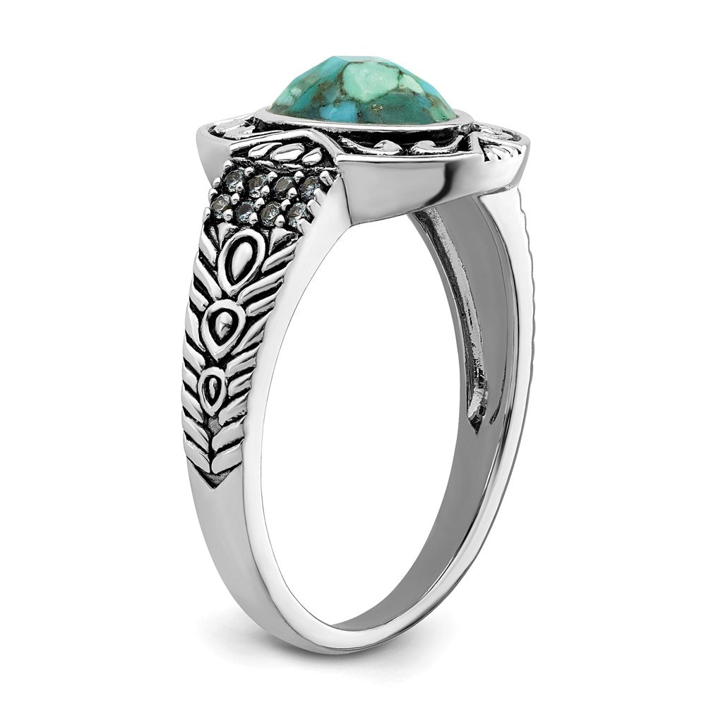 Exclusive Rhodium-Plated Sterling Silver Ring with Reconstructed Turquoise - Stylish Design
