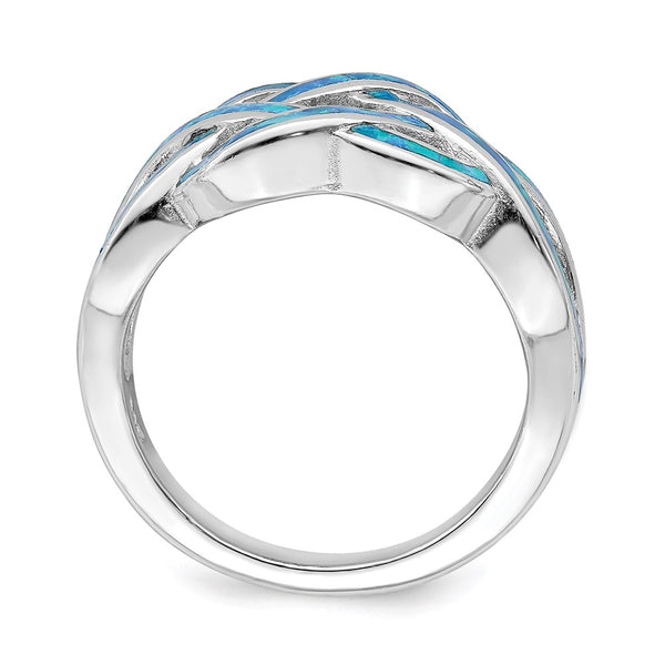 Sterling Silver Rhodium-Plated Celtic Knot Ring with Opal Inlay