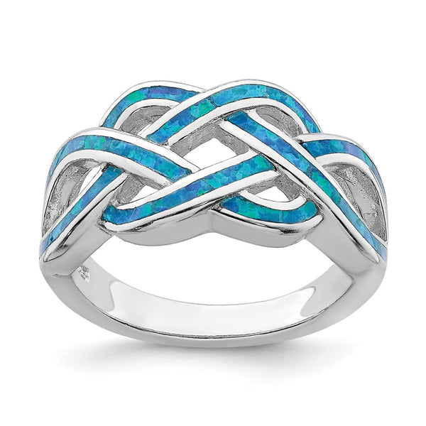 Sterling Silver Rhodium-Plated Celtic Knot Ring with Opal Inlay