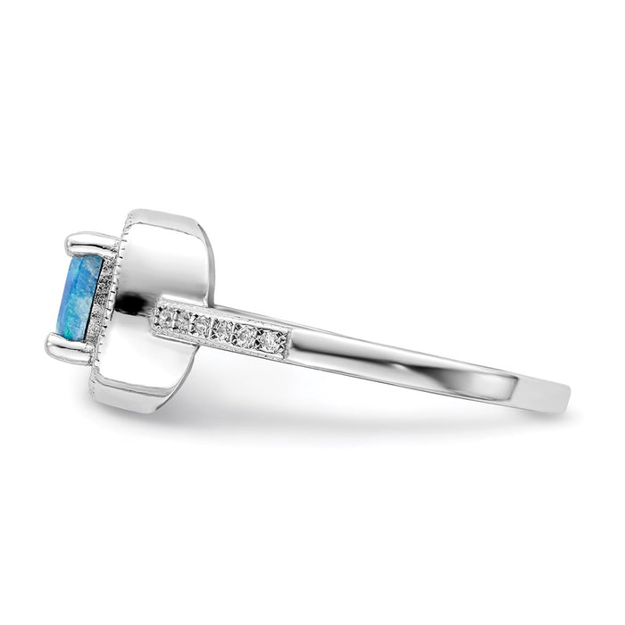 Buy Exclusive Rhodium-Plated Sterling Silver Square Blue Opal & CZ Ring - Stylish Value!-3