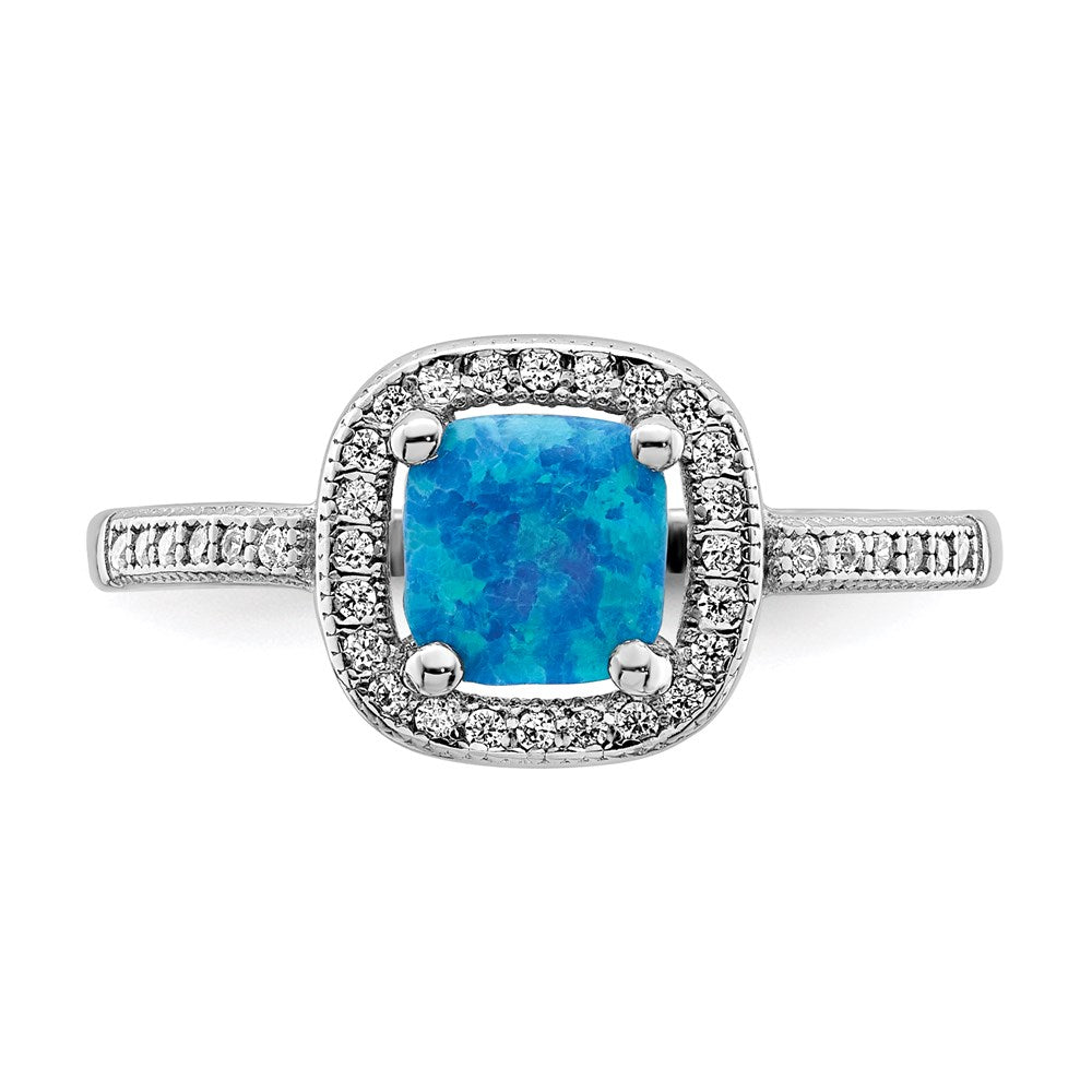 Buy Exclusive Rhodium-Plated Sterling Silver Square Blue Opal & CZ Ring - Stylish Value!