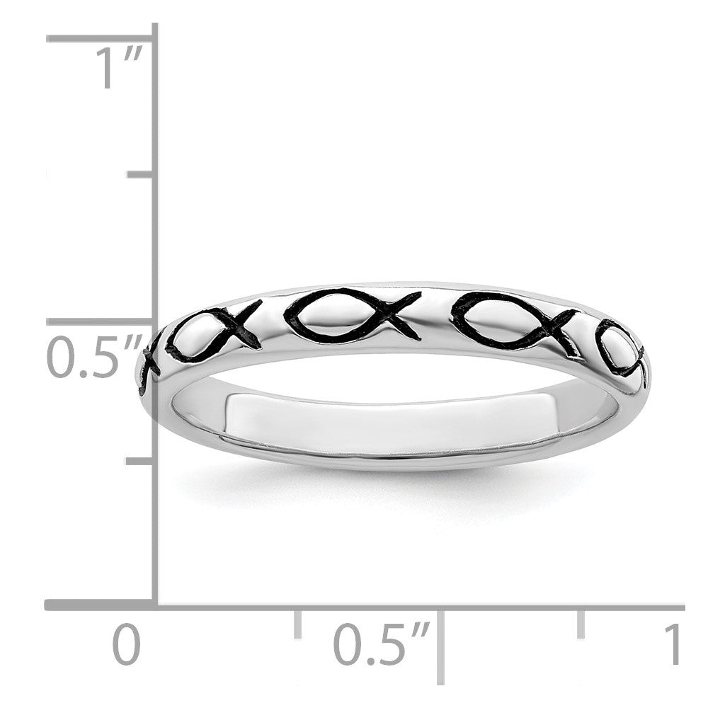 Buy Exclusive Polished Antiqued Ichthus Ring - Rhodium-Plated Sterling Silver, Stylish Design