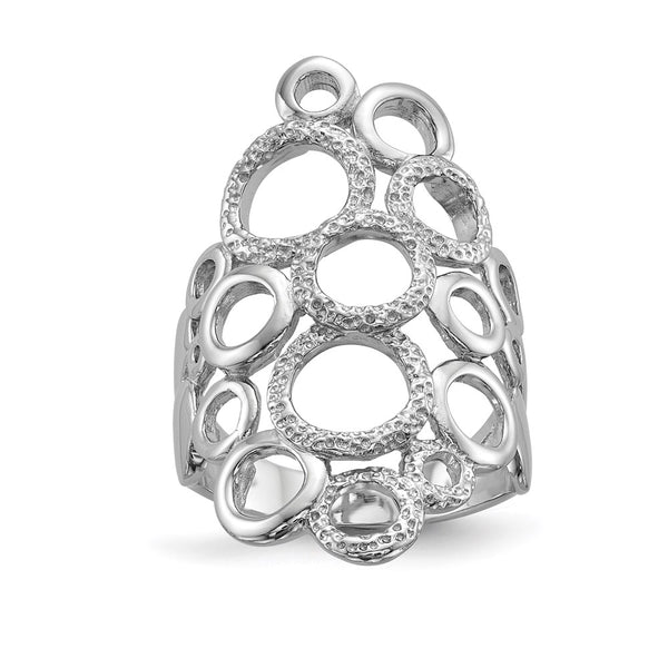 Polished & Textured Circles Ring in Rhodium-Plated Silver