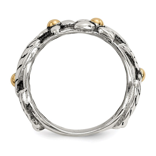 Buy Stylish 14K Gold Antiqued Floral Sterling Silver Band - 6mm Design