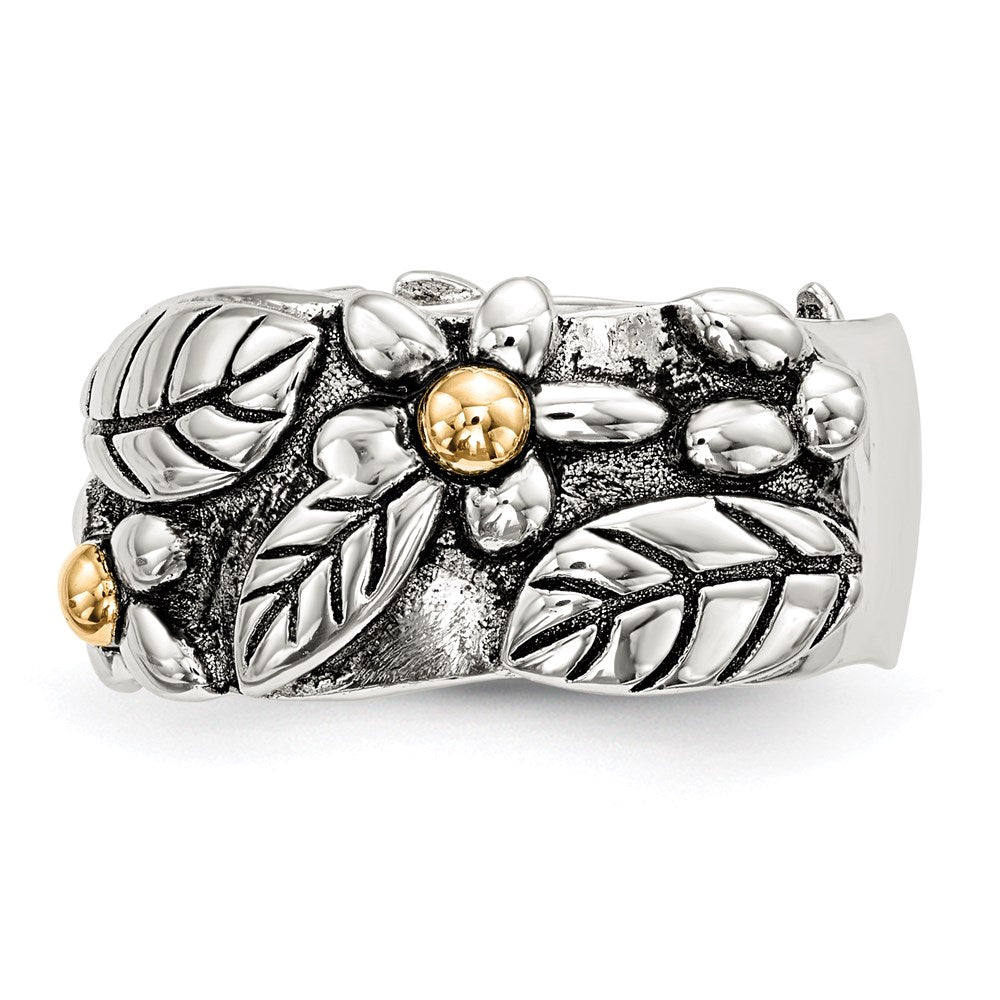 Buy Stylish 14K Gold Antiqued Floral Sterling Silver Band - 6mm Design