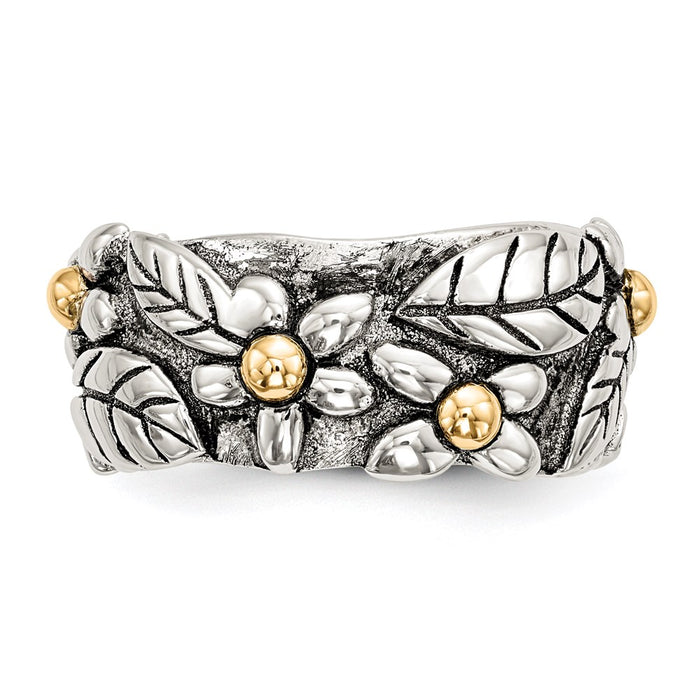 Buy Stylish 14K Gold Antiqued Floral Sterling Silver Band - 6mm Design-4