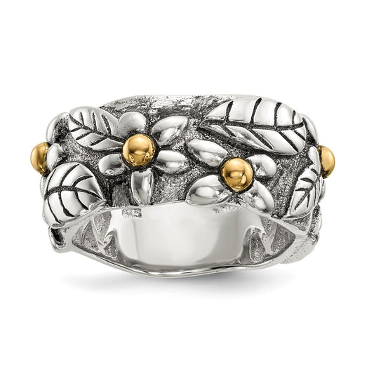 Buy Stylish 14K Gold Antiqued Floral Sterling Silver Band - 6mm Design