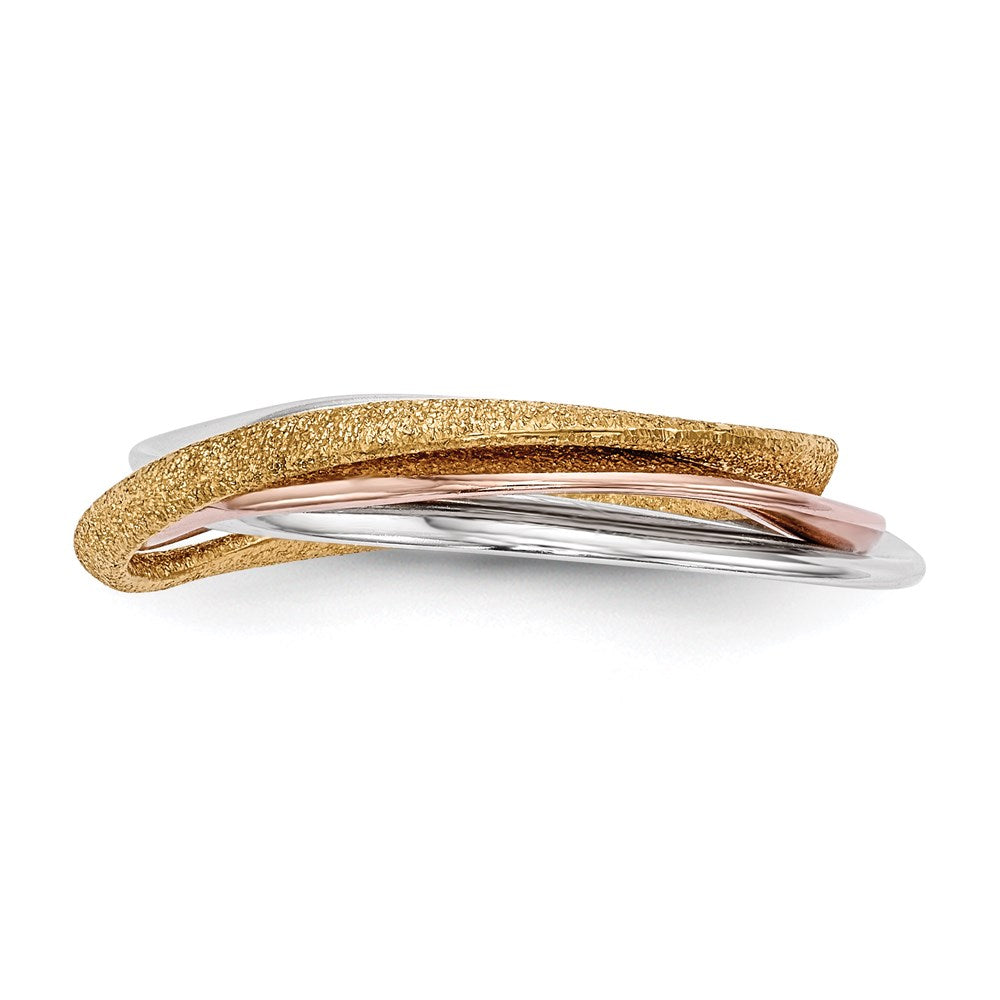 Shop Stylish Intertwined Sterling Silver Ring with Gold & Rose Gold Plating