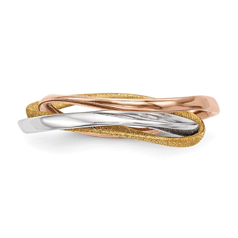 Shop Stylish Intertwined Sterling Silver Ring with Gold & Rose Gold Plating